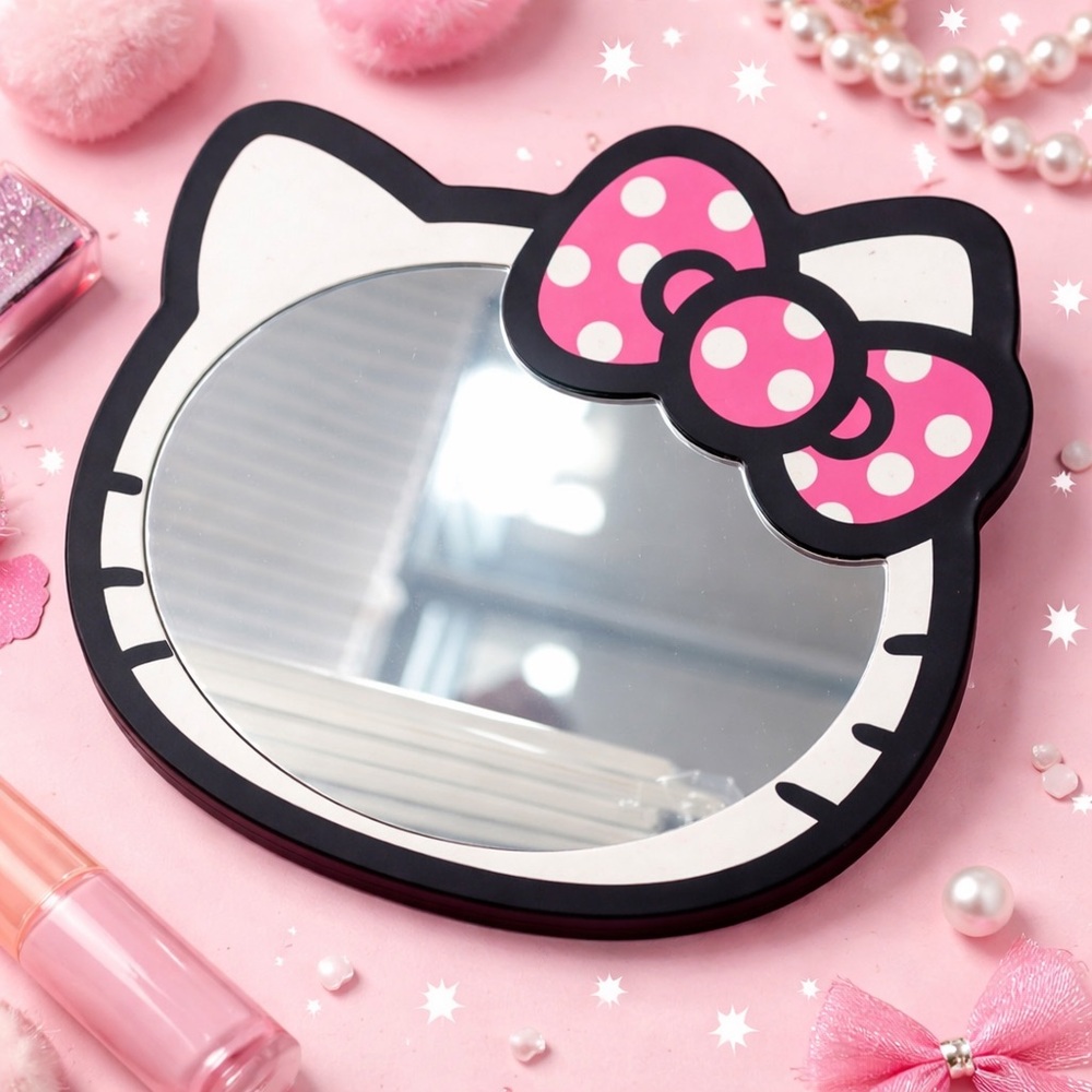 Hello Kitty Cat Face Mirror with Pink Polka Dot Bow